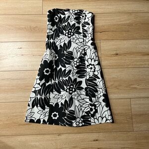 Strapless Y2K Floral Black and White Dress